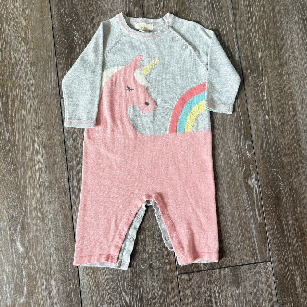 Peek Baby Unicorn Knit Romper 3-6 months Rainbow
